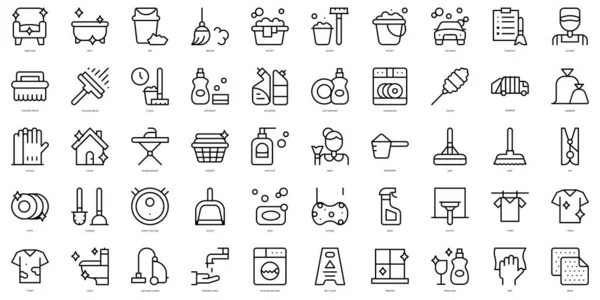 Set Simple Outline Cleaning Icons Thin Line Art Icons Pack — Stock Vector