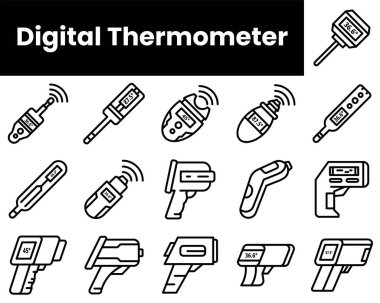 Taslak dijital termometre simgelerinin kümesi
