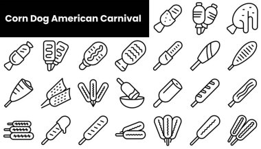 Set of outline corn dog american carnival icons clipart