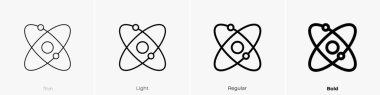 Atom simgesi. İnce, Aydınlık ve Kalın stil tasarımı beyaz arkaplanda izole