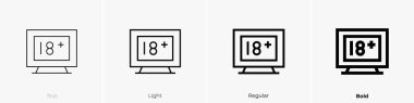 Yaş sınırı simgesi. İnce, Aydınlık ve Kalın stil tasarımı beyaz arkaplanda izole