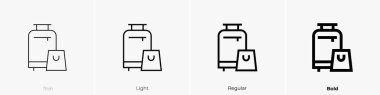 Bagaj ikonu. İnce, Aydınlık ve Kalın stil tasarımı beyaz arkaplanda izole