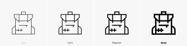Sırt çantası simgesi. İnce, Aydınlık ve Kalın stil tasarımı beyaz arkaplanda izole