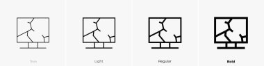 Kırık ekran simgesi. İnce, Aydınlık ve Kalın stil tasarımı beyaz arkaplanda izole