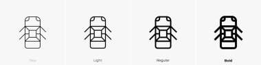 Araba ikonu. İnce, Aydınlık ve Kalın stil tasarımı beyaz arkaplanda izole