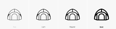Kamp çadırı ikonu. İnce, Aydınlık ve Kalın stil tasarımı beyaz arkaplanda izole