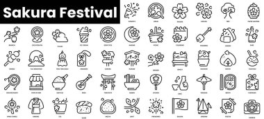 Bir dizi özet sakura festivali ikonu. Minimalist ince doğrusal ağ simgesi seti. vektör illüstrasyonu.