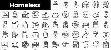 Set of outline homeless icons. Minimalist thin linear web icon set. vector illustration.