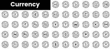 Set of outline currency icons. Minimalist thin linear web icon set. vector illustration.