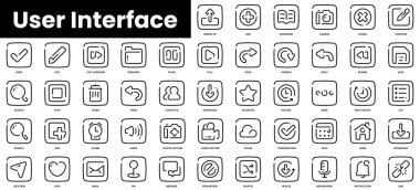 Taslak kullanıcı arayüzü simgeleri kümesi. Minimalist ince doğrusal ağ simgesi seti. vektör illüstrasyonu.