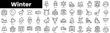 Set of outline winter icons. Minimalist thin linear web icon set. vector illustration.