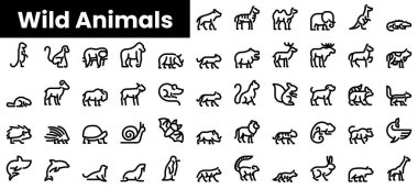 Bir dizi vahşi hayvan ikonu. Minimalist ince doğrusal ağ simgesi seti. vektör illüstrasyonu.