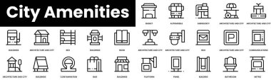 Şehir konfor simgeleri dizisi. Minimalist ince doğrusal ağ simgesi seti. vektör illüstrasyonu.