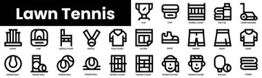 Bir set çimen tenisi ikonu. Minimalist ince doğrusal ağ simgesi seti. vektör illüstrasyonu.