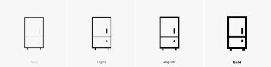 Buzdolabı ikonu. İnce, Aydınlık ve Kalın stil tasarımı beyaz arkaplanda izole