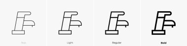 Musluk simgesi. İnce, Aydınlık ve Kalın stil tasarımı beyaz arkaplanda izole
