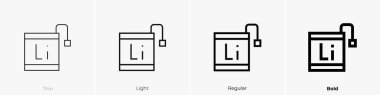 Lityum simgesi. İnce, Aydınlık ve Kalın stil tasarımı beyaz arkaplanda izole