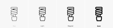 Ampul simgesi. İnce, Aydınlık ve Kalın stil tasarımı beyaz arkaplanda izole
