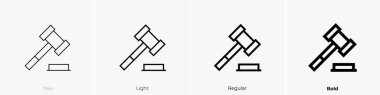 Yargı simgesi. İnce, Aydınlık ve Kalın stil tasarımı beyaz arkaplanda izole