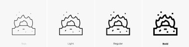 Yakma ikonu. İnce, Aydınlık ve Kalın stil tasarımı beyaz arkaplanda izole
