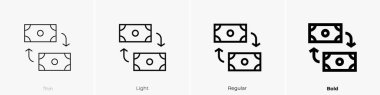 Para takas simgesi. İnce, Aydınlık ve Kalın stil tasarımı beyaz arkaplanda izole