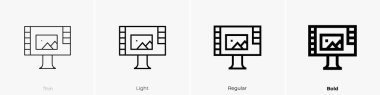 Fotoğraf düzenleme simgesi. İnce, Aydınlık ve Kalın stil tasarımı beyaz arkaplanda izole
