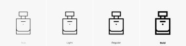 Parfüm ikonu. İnce, Aydınlık ve Kalın stil tasarımı beyaz arkaplanda izole