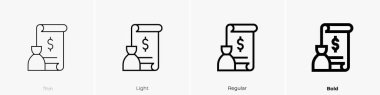 Maaş bordrosu ikonu. İnce, Aydınlık ve Kalın stil tasarımı beyaz arkaplanda izole