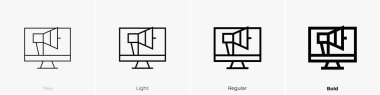 Online pazarlama ikonu. İnce, Aydınlık ve Kalın stil tasarımı beyaz arkaplanda izole