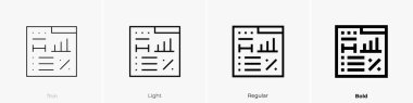 rapor simgesi. İnce, Aydınlık ve Kalın stil tasarımı beyaz arkaplanda izole