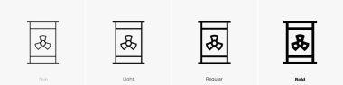 Radyasyon simgesi. İnce, Aydınlık ve Kalın stil tasarımı beyaz arkaplanda izole