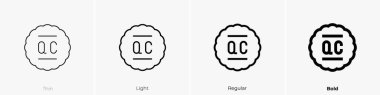 Kalite kontrol simgesi. İnce, Aydınlık ve Kalın stil tasarımı beyaz arkaplanda izole
