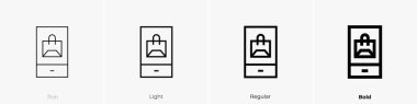 Alışveriş uygulaması simgesi. İnce, Aydınlık ve Kalın stil tasarımı beyaz arkaplanda izole