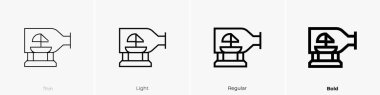 Şişe simgesinde gemi. İnce, Aydınlık ve Kalın stil tasarımı beyaz arkaplanda izole