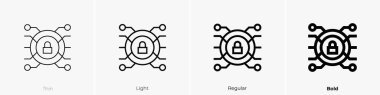 Güvenlik sistemi simgesi. İnce, Aydınlık ve Kalın stil tasarımı beyaz arkaplanda izole