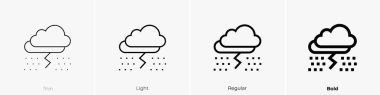 Fırtına ikonu. İnce, Aydınlık ve Kalın stil tasarımı beyaz arkaplanda izole