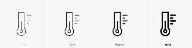 Termometre simgesi. İnce, Aydınlık ve Kalın stil tasarımı beyaz arkaplanda izole