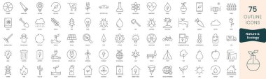 Set of nature and ecology icons. Thin outline icons pack. Vector illustration