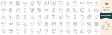 Set of honeymoon icons. Thin outline icons pack. Vector illustration