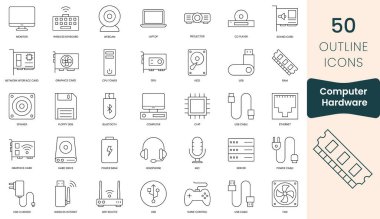 Set of computer hardware icons. Thin outline icons pack. Vector illustration