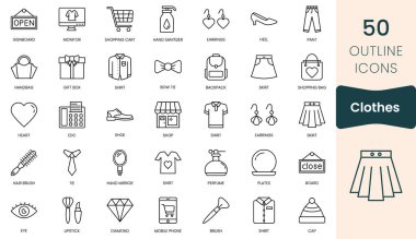 Set of clothes icons. Thin outline icons pack. Vector illustration