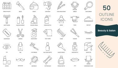 Set of beauty and salon icons. Thin outline icons pack. Vector illustration