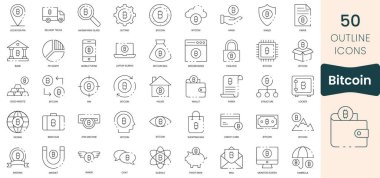 Set of bitcoin icons. Thin outline icons pack. Vector illustration