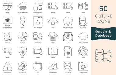 Set of servers and database icons. Thin outline icons pack. Vector illustration