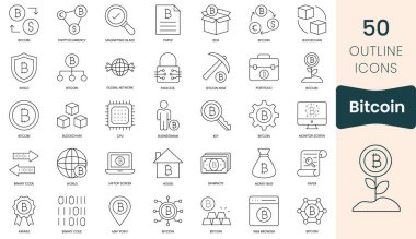 Set of bitcoin icons. Thin outline icons pack. Vector illustration