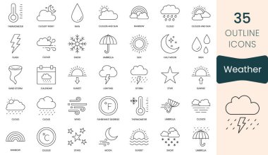 Set of weather icons. Thin outline icons pack. Vector illustration