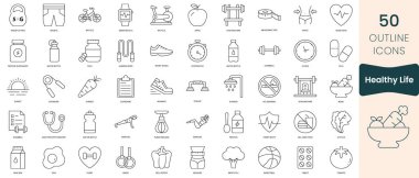 Set of healthy life icons. Thin outline icons pack. Vector illustration