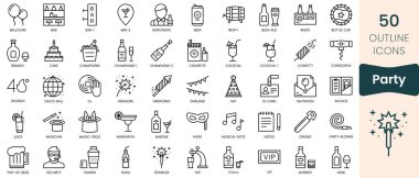Set of party icons. Thin outline icons pack. Vector illustration