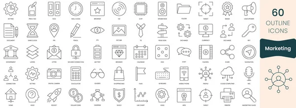 Set Marketing Icons Thin Outline Icons Pack Vector Illustration — ストックベクタ