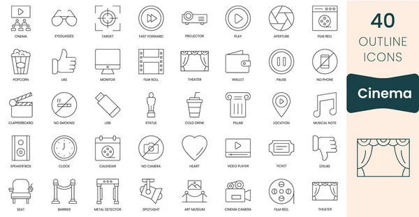 Set Cinema Icons Thin Outline Icons Pack Vector Illustration — 图库矢量图片